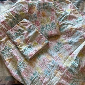 Pillowfort Winter Penguin Flannel Queen Sized Fitted Sheet and Pillowcases